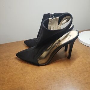 Jessica Simpson Black Pointed Toe Slingback Heels Size 8 Stiletto Zip Back